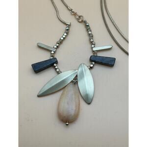 30” Silver-Tone Necklace with Mixed-Material Pendant and Teardrop Stone